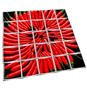 黑色背景拼图上红辣椒白面上多个图像的构成背景图片