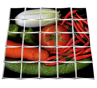 黑背景拼贴的各类蔬菜由多种图像组成在白色之上图片