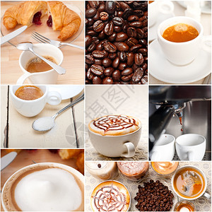 选择不同的咖啡类型以拼贴的白色框架封套图片