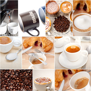 选择不同的咖啡类型以拼贴的白色框架封套背景图片