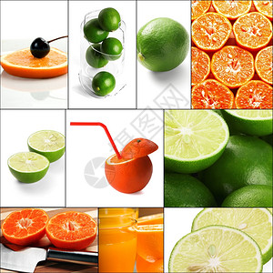 以方形嵌套的新鲜柑橘水果拼合图图片