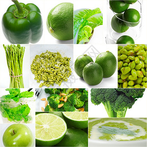将绿色健康食物拼贴在白框上图片