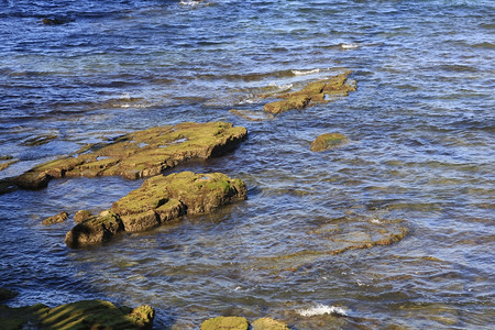 低潮时浮现的水岩背景图片