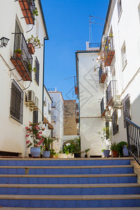 西班牙科尔多瓦市街道上典型的洗白房屋图片