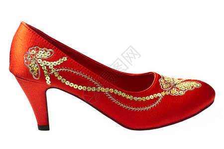 红色的鞋白色的美丽刺绣婚鞋设计图片