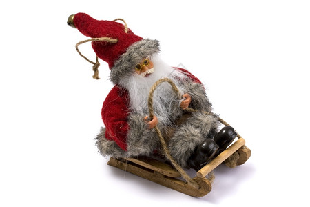 圣诞老人在没有驯鹿的雪橇上图片