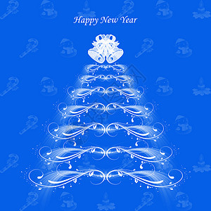 蓝色龙年大吉新年贺卡新年快乐贺卡的美丽抽象背景设计图片