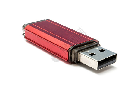 红USB闪光驱动器白色上隔离图片
