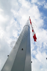 高的钢旗杆加拿大国在风中飘扬背景图片
