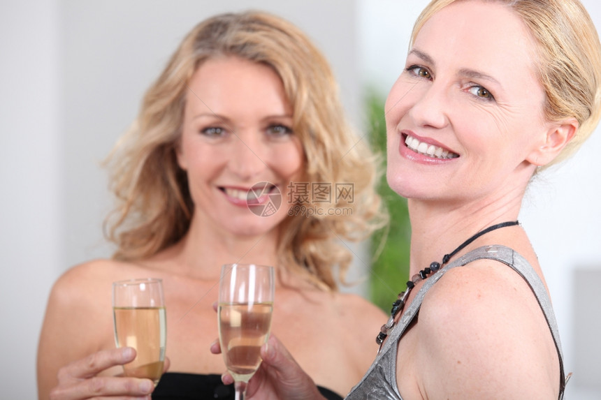 两个有香槟笛的女人图片