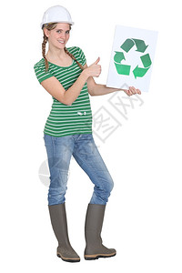 持有回收利用标识的女学徒图片