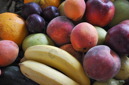 水果食品许多不同水果包括桃香蕉梨苹果和橙图片