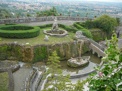VillaEste花园意大利罗马附近蒂沃的Villa古罗马花园VillaD古罗马花园意大利罗马附近蒂沃背景图片