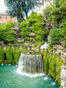 VillaEste花园高动态HDR古罗马花园意大利罗马附近蒂沃的VillaDEste背景图片
