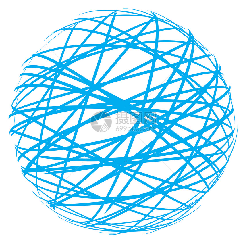 白色背景上的蓝线抽象球体图片
