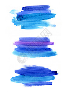 一组抽象的蓝色水彩纹理与白背景隔开手制绘图背景图片