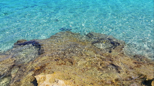 绿海水和沿岩石自然背景图片