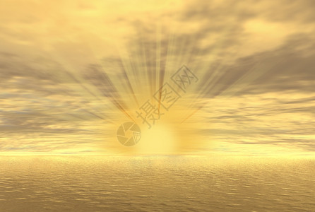 黄金下降上升地平线方有亮光长梁的金太阳背景图片