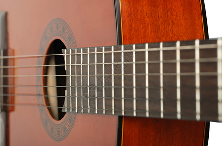 音响六弦吉他由棕色清漆覆盖高清图片