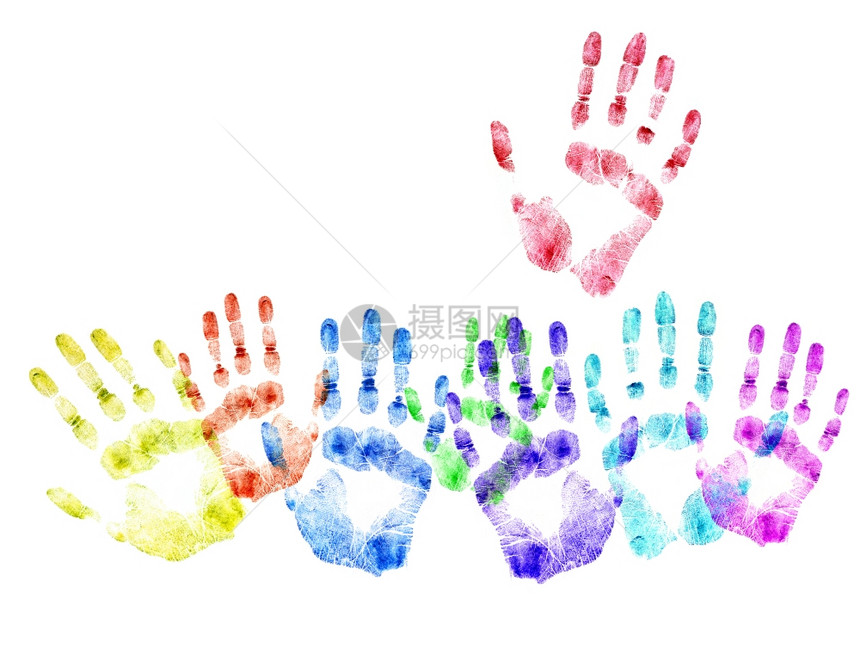 人手的颜色打印投票概念详细图像它在白色背景上被孤立图片