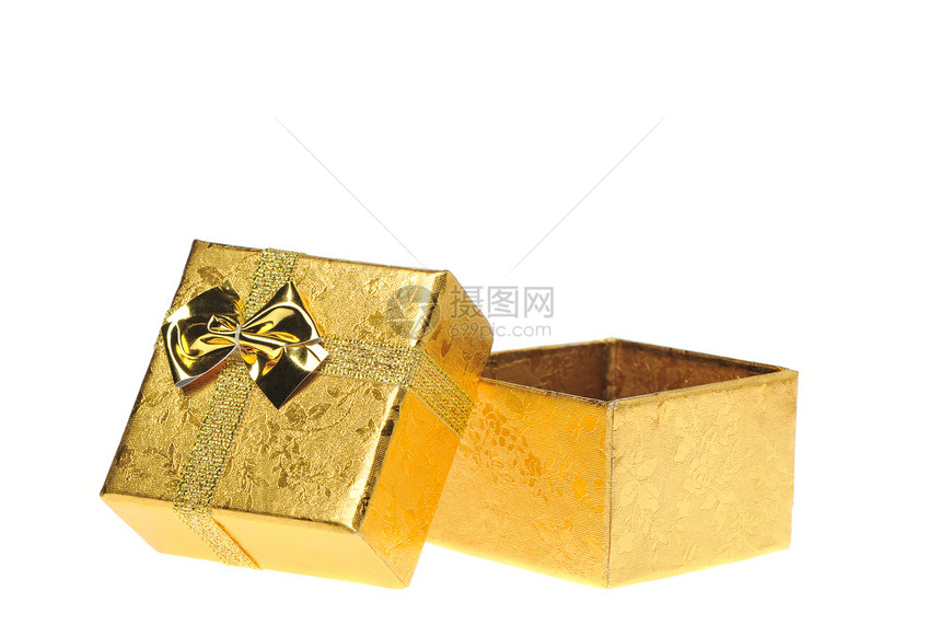 礼品盒金色白背景上孤立的金色图片