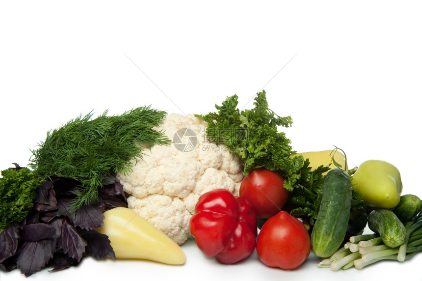 一套蔬菜它被隔离在白色背景上图片