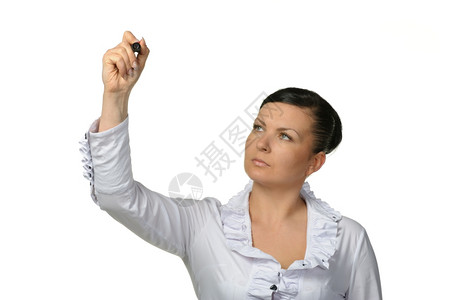 女钢笔选择的焦点它被隔离在白色背景上图片