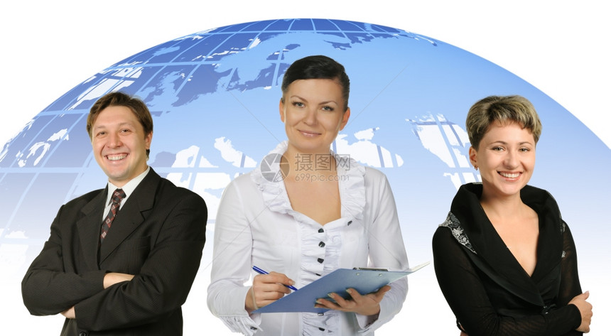 商业界人士一群和地球的背景图片