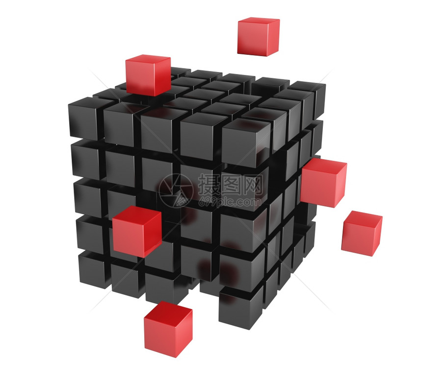3d区块红色和黑它是在白背景上隔离的图片