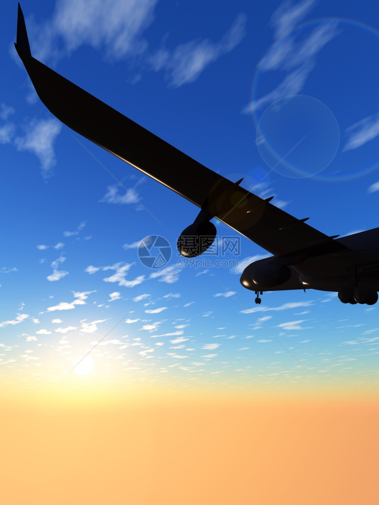 飞机在日落时的画面细节图片
