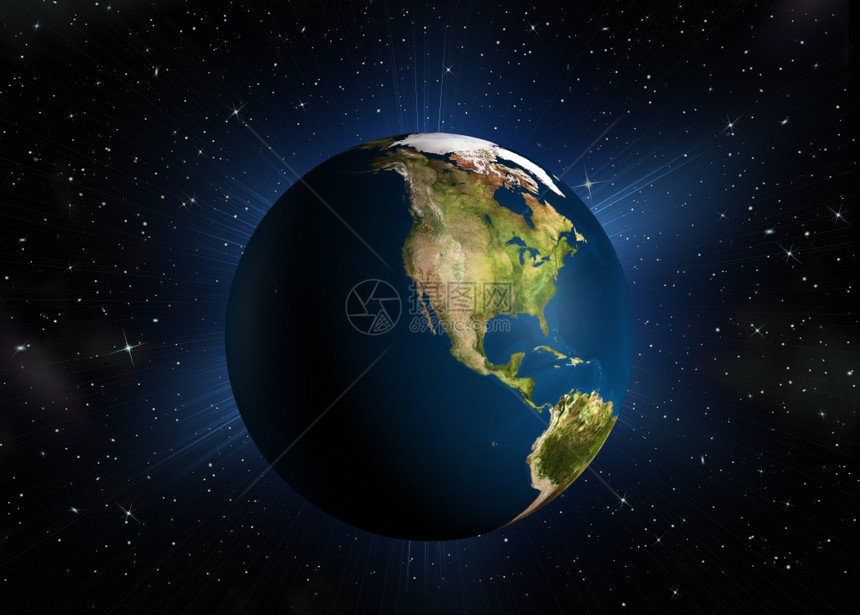地球北美高品质的3D使地球母亲背光照与恒星相伴的空间图片