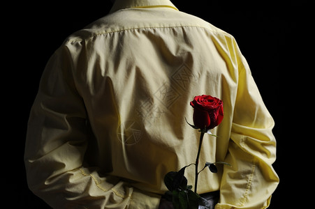 想象一个穿黄色衬衫的男人背着红玫瑰黄色衬衫图片