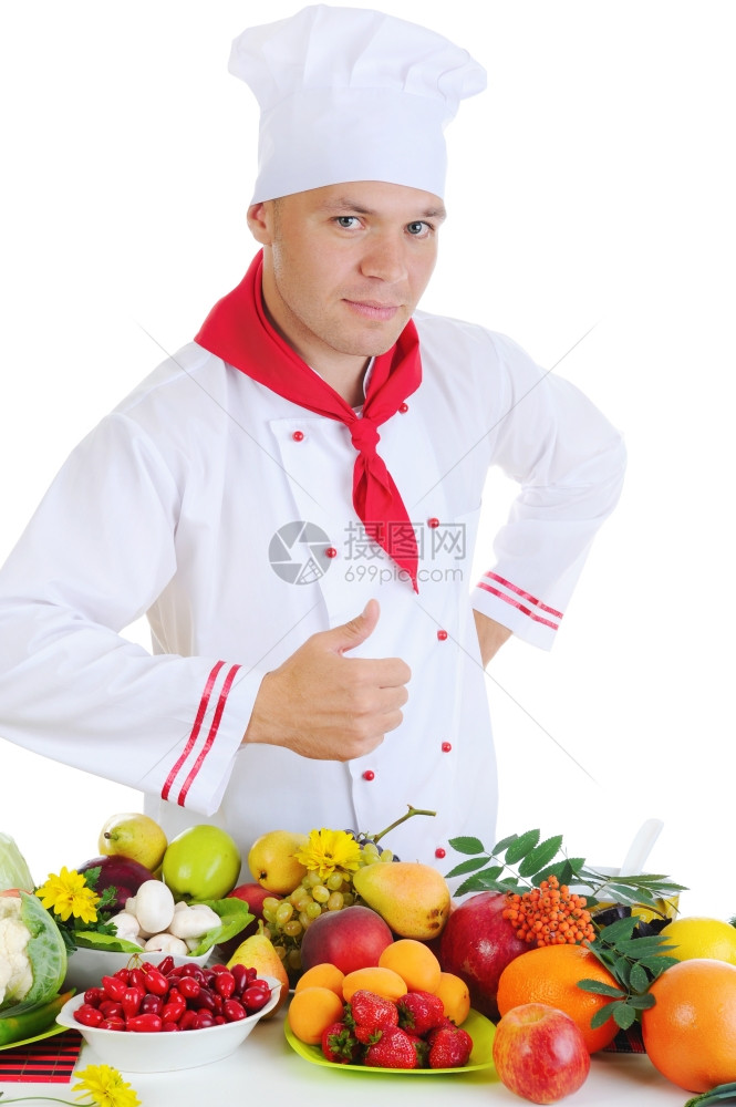 餐厅的厨师穿制服孤立在白色背上图片