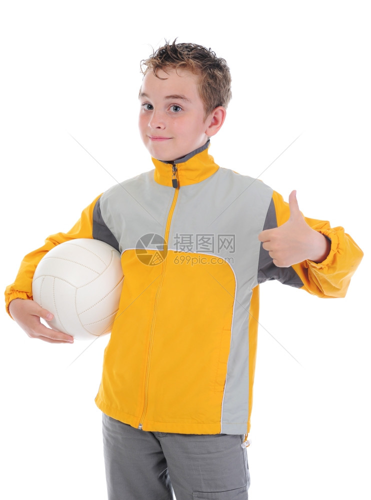 一个年轻足球运动员的肖像白种背景的孤立图片