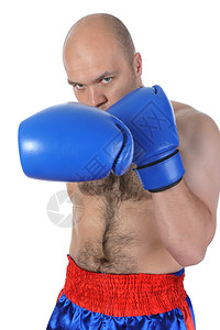 蓝手套中经验丰富的拳击手图片