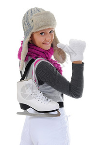 穿着溜冰鞋的女孩孤立在白色背景上图片