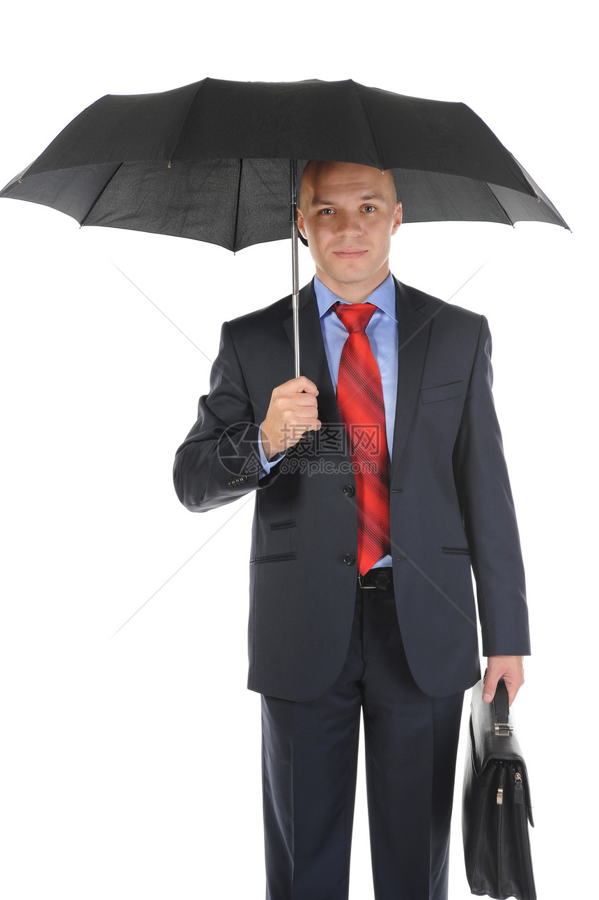 一名持有公文包的雨伞商人照片图片