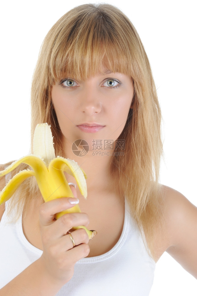 有香蕉的女孩孤立白人女孩图片