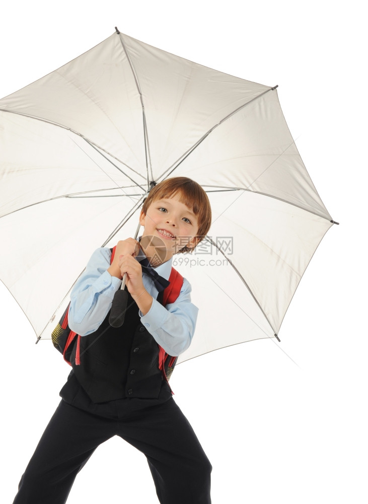 带伞的中学生白种背景孤立无援图片