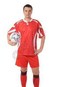 穿着红色运动制服的足球员图片