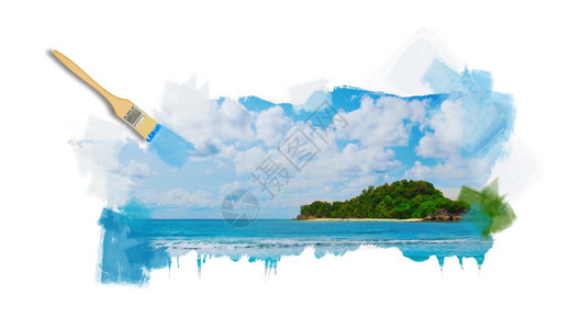 在海中岛的天堂画美丽的阳光明媚热带海滩图片