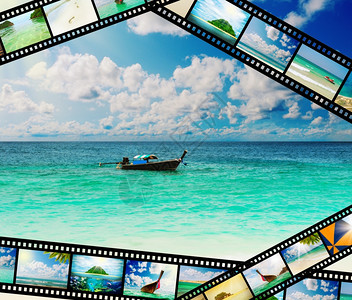 带有热海滩美丽的假日照片电影带图片