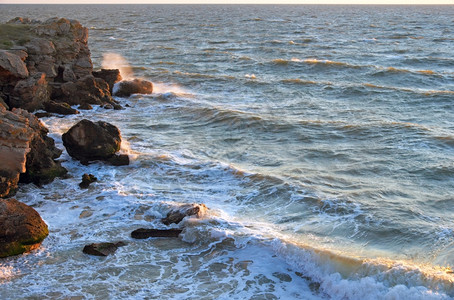 上午夏季海浪和在岸线断图片