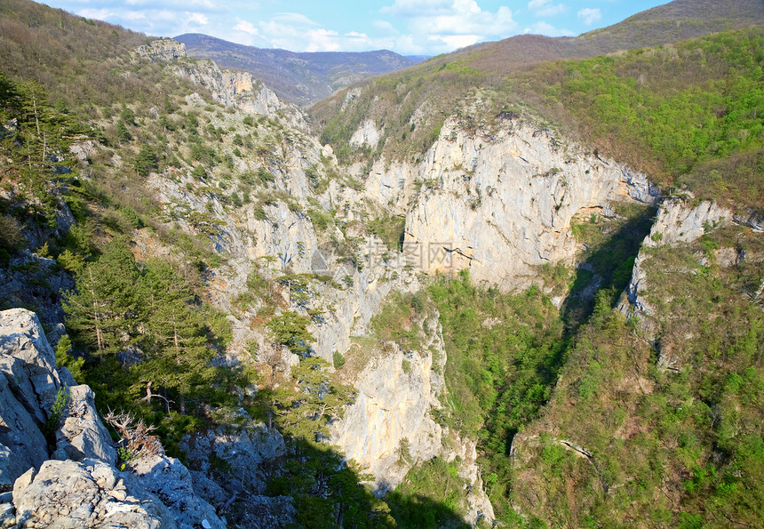 克里米亚大峡谷山景和斜坡上的松树克里米亚乌兰图片