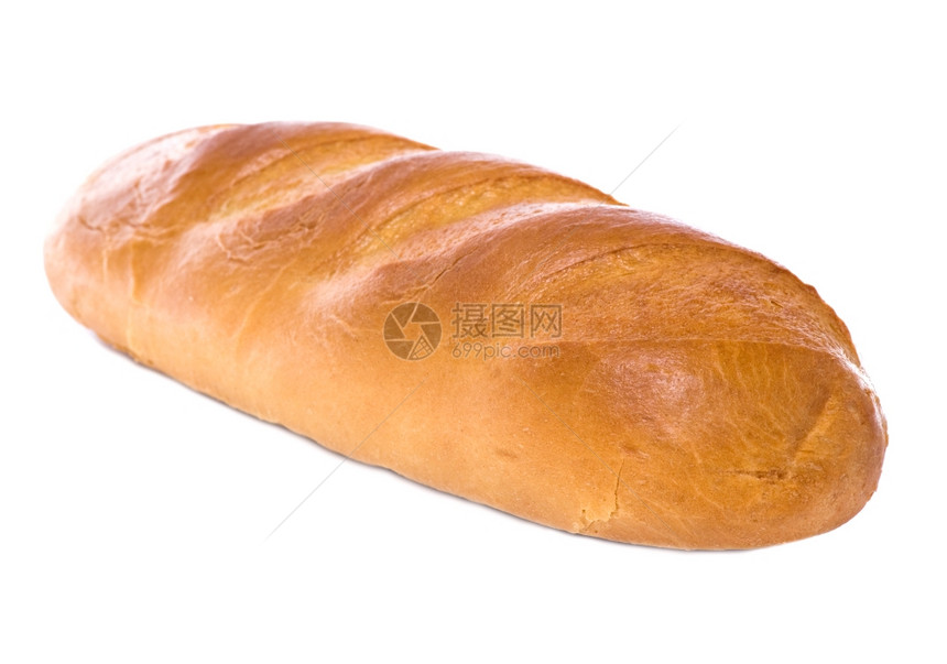 白色背景上孤立的白色长边面包图片