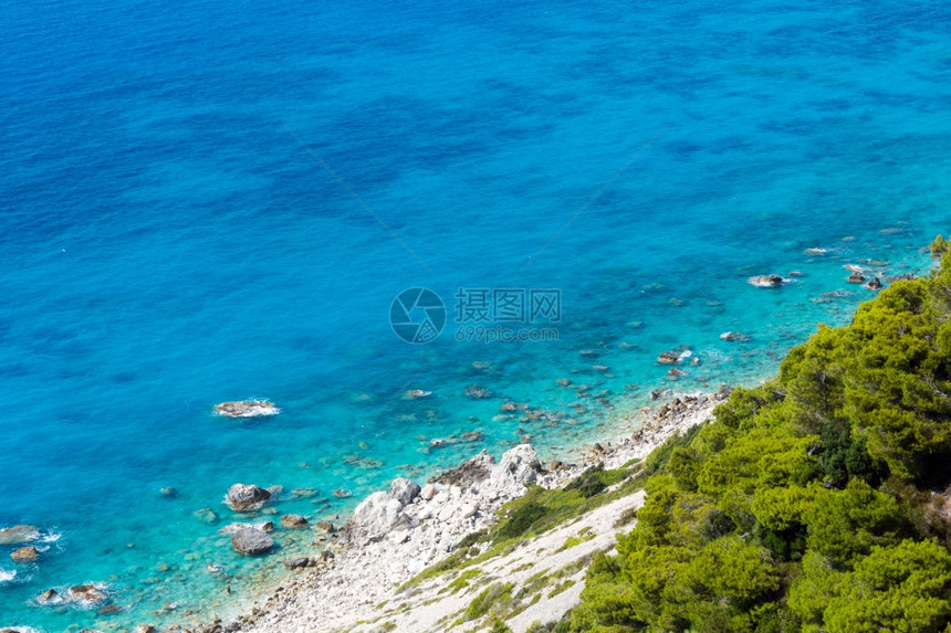 美丽的夏季莱夫卡达海岸滩希腊爱奥尼亚海图片