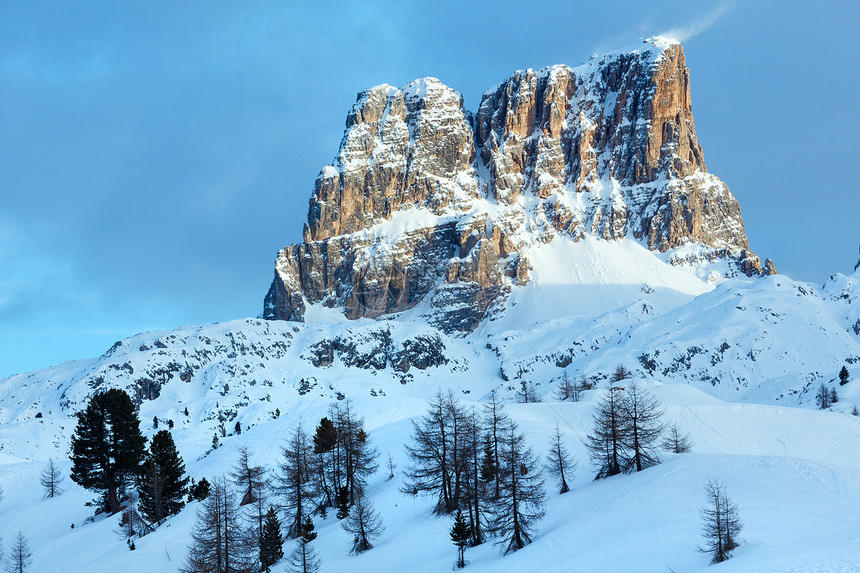美丽的冬季山地景观斜坡上有fir树FalzaregoPass意大利图片