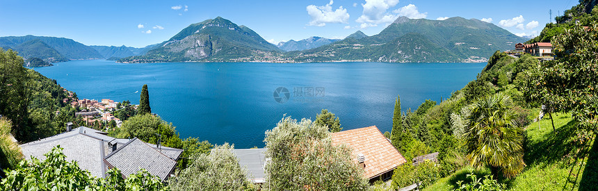 从山顶意大利观测阿尔卑斯山科莫湖夏季景意大利图片