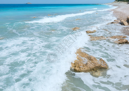美丽的夏季莱夫卡达海岸沙滩希腊爱奥尼亚海图片
