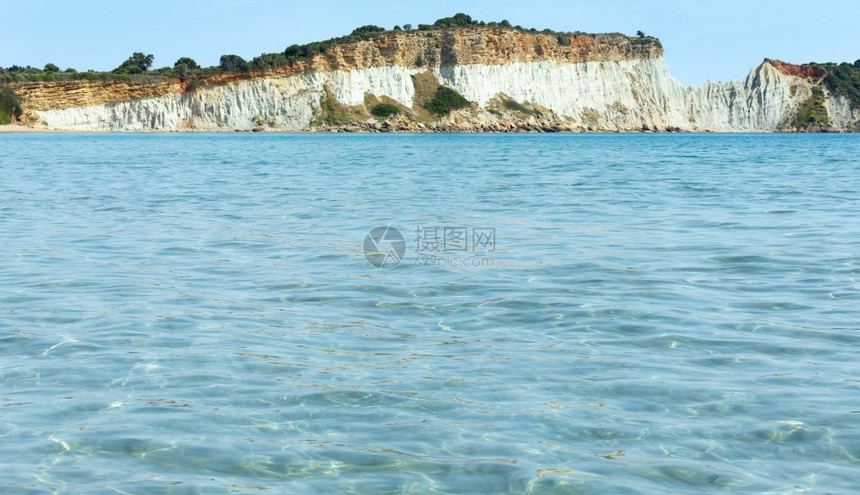 照片来自Gerakas海滩夏季岸线希腊Zakynthos爱奥尼亚海图片